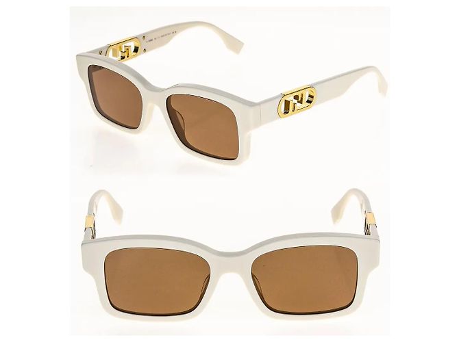 Fendi - O'Lock - Rectangular Sunglasses - White - Eggshell