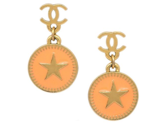 Chanel CC Star Dangle Metal com Esmalte Rosa
