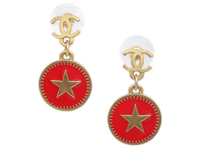 Chanel CC Star Dangle Metal com Esmalte Dourado