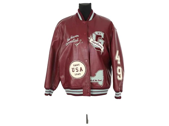 Autre Marque Giacca di Pelle Bordeaux Bordò