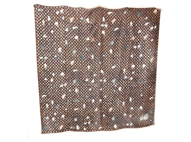 Sciarpa Grande Louis Vuitton in Lana e Seta Marrone Arancione
