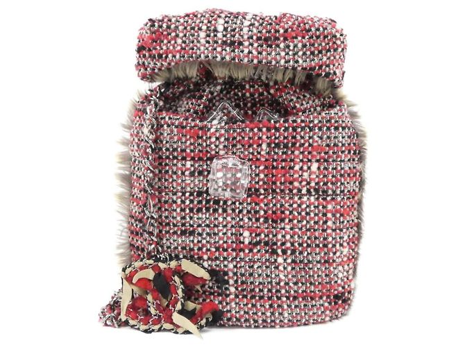 Bolsa de ombro em tweed vermelho e branco Chanel
