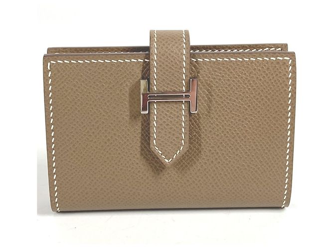 Hermès Hermes Bearn H Logo Bifold Card Case Beige Taupe