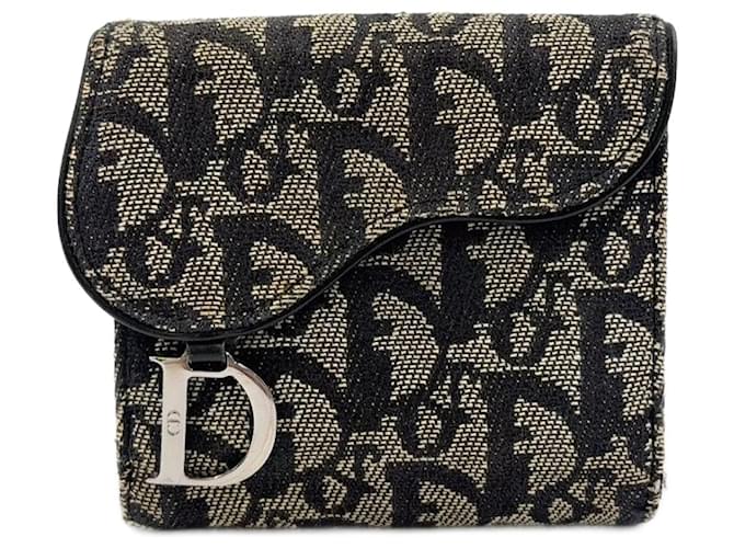 Dior Trotter Saddle Bifold Wallet Gray Black Grey  ref.2663859