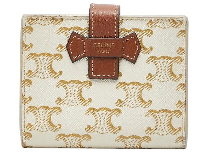 Céline Cartera Celine Triomphe Small Strap de cuero PVC Blanco