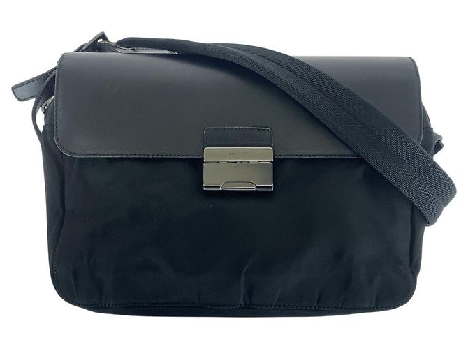 Borsa a Spalla in Nylon e Pelle Tessuto Prada Nero