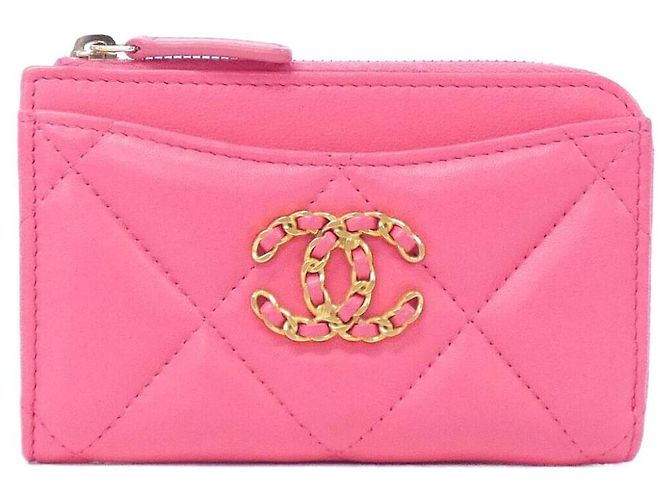 Tarjetero de piel de cordero Chanel 19 Rosa
