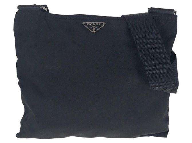 Bolsa transversal em nylon tessuto com logo triangular Prada Preto