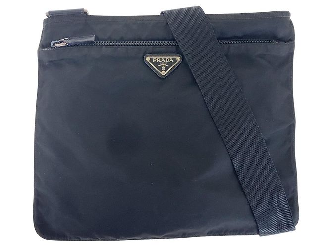 Bolso de hombro de nylon tessuto con logo triangular Prada Negro
