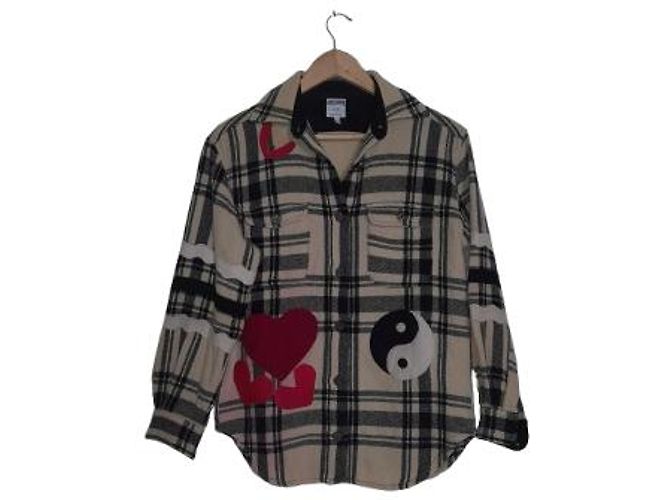 Camisa Moschino de lã xadrez e coração Multicor