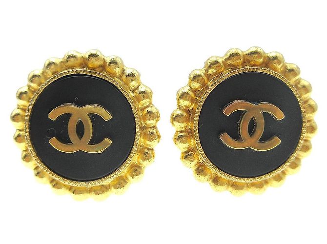 Chanel CC Round Stud Metal and Enamel D'oro