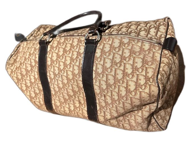 Mala de viagem Christian Dior bege em lona e couro