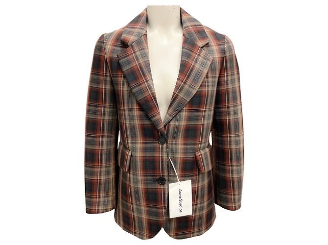 Braune Multi-Check Bonded-Anzugjacke von Acne Studios