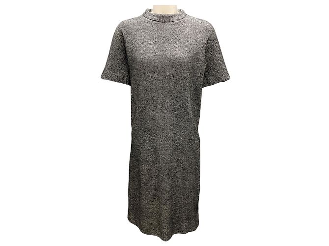 Vestido de tweed negro / blanco de manga corta de Tomas Maier