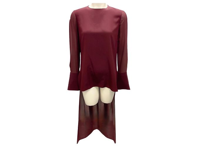Akris Burgundy High Low Silk Top Dark red