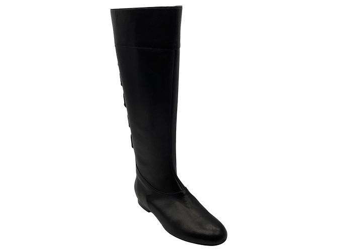 Autre Marque Botas Planas de Cuero Negras Altas Sarah Flint Negro