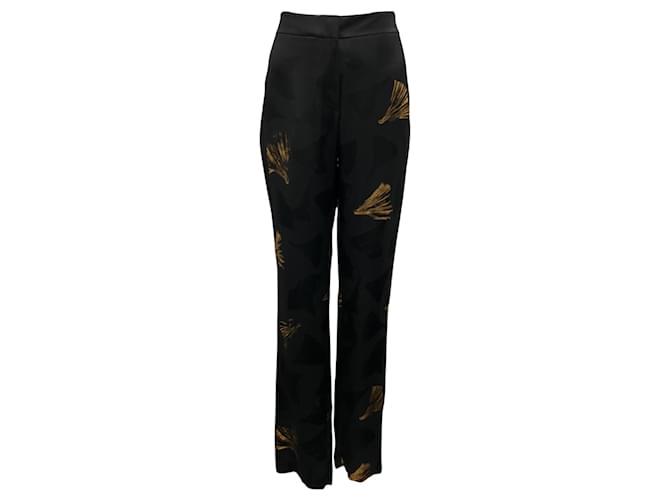 Autre Marque Lafayette 148 New York Black / Gold Metallic Printed Barrow Pant Viscose  ref.2666277