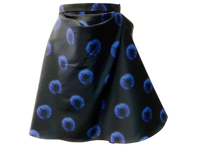 Alexander McQueen Midnight Iris Ruched Faille Miniskirt Blue Polyester  ref.2666320
