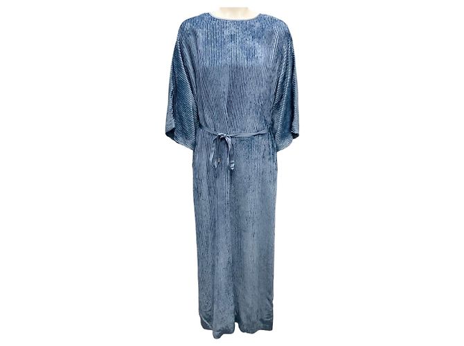 Peserico Midi-Kleid aus blauer Cordvelours mit Gürtel