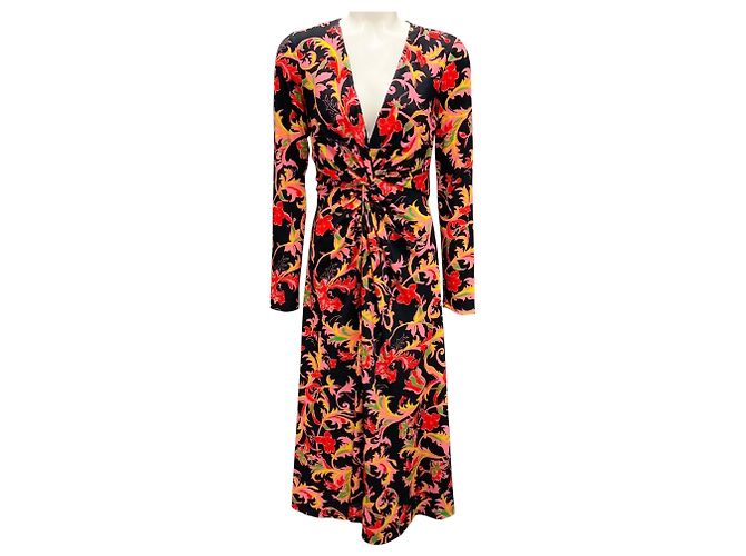Prabal Gurung Black Multi Floral Twist Front Midi Dress Multiple colors