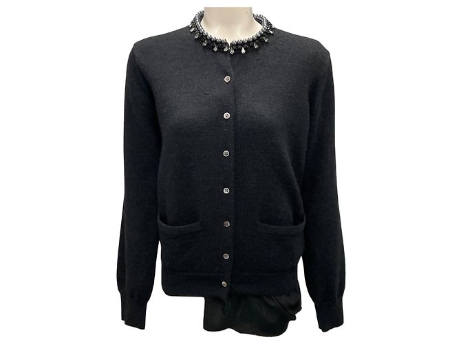 Dekorativer Strickcardigan mit Perlen in Dunkelgrau von Sacai