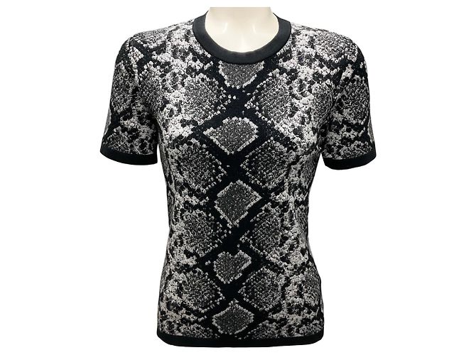 Michael Kors Collection Banker Melange Python Jacquard Stretch Viscose Short Sleeve Sweater