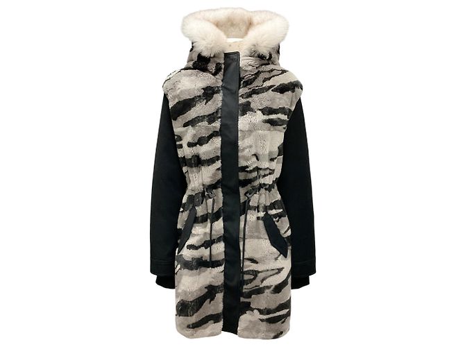 Mackage Grey Suri Camo Rabbit Fur Parka Coat