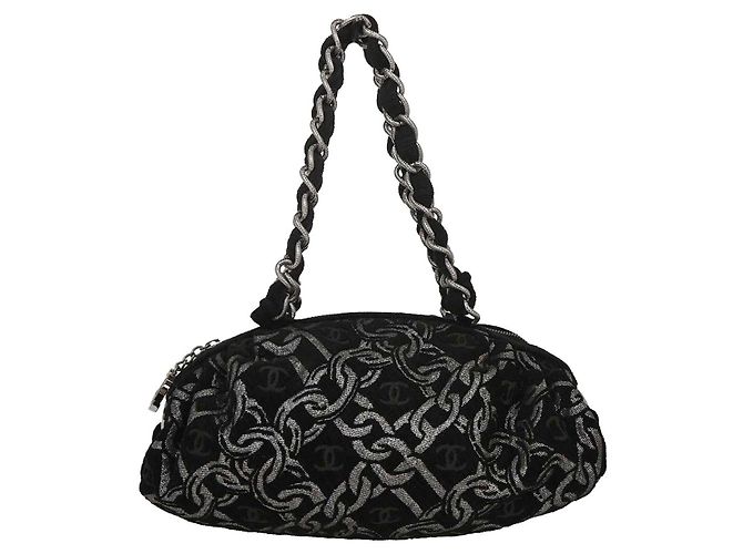 Chanel Vintage Zip Bowler Printed Jacquard Large Nero