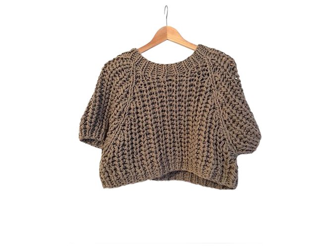 Pull sem mangas marrom Brunello Cucinelli em malha grossa, Tamanho L para efeito oversized Taupe
