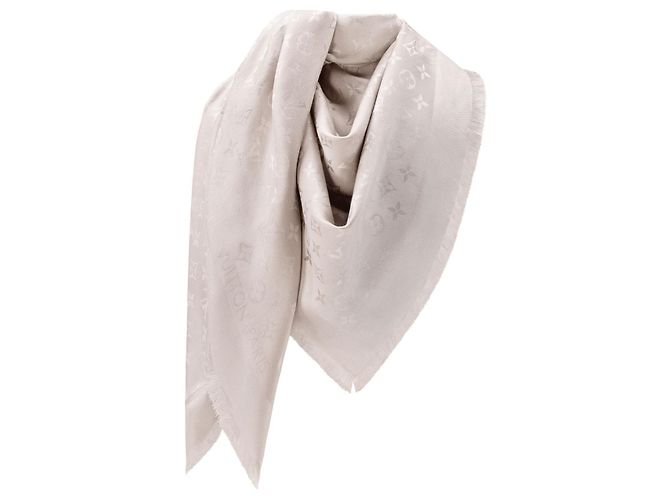 Louis Vuitton Monogram Jacquard Silk Wool Shawl Grey