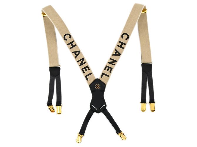 Suspensórios de lona com logo da Chanel Bege