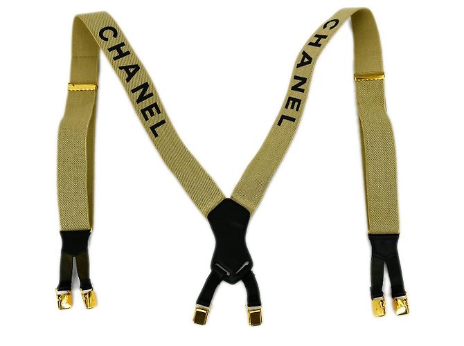 Suspensórios de lona com logo da Chanel Bege