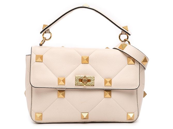 Bolsa Valentino em couro de bezerro granulado branco com tachas romanas Cru