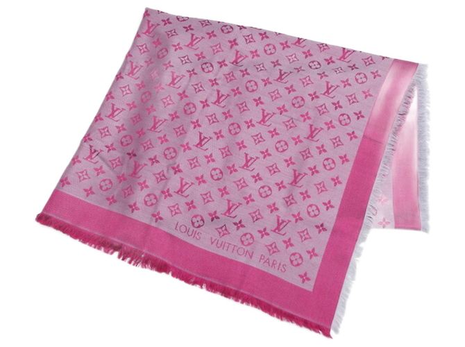 Cachecol de seda com padrão Monogram Louis Vuitton Rosa Cinza