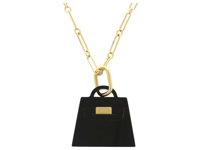 Collier Amulette Kelly Noir Hermès Plaqué or Doré