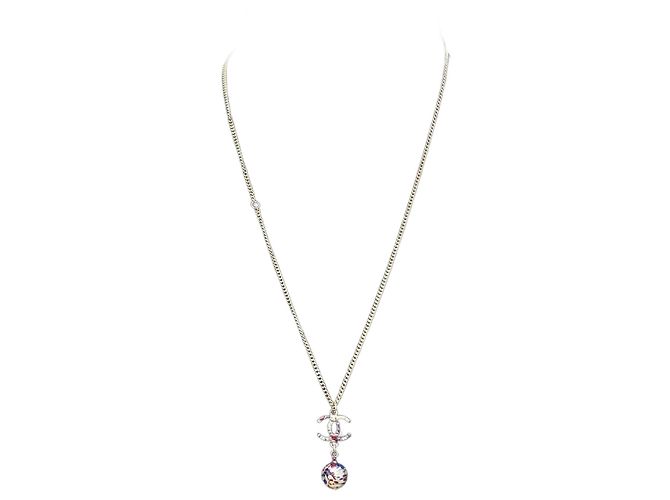 Collar de cadena de perlas falsas Chanel Coco Mark Azul Dorado Burdeos
