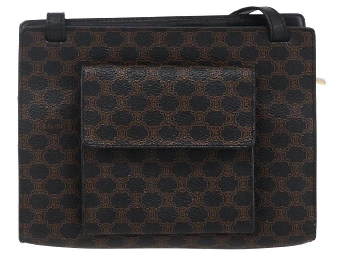 Céline Celine Vintage Macadam Shoulder Bag Canvas Medium Black