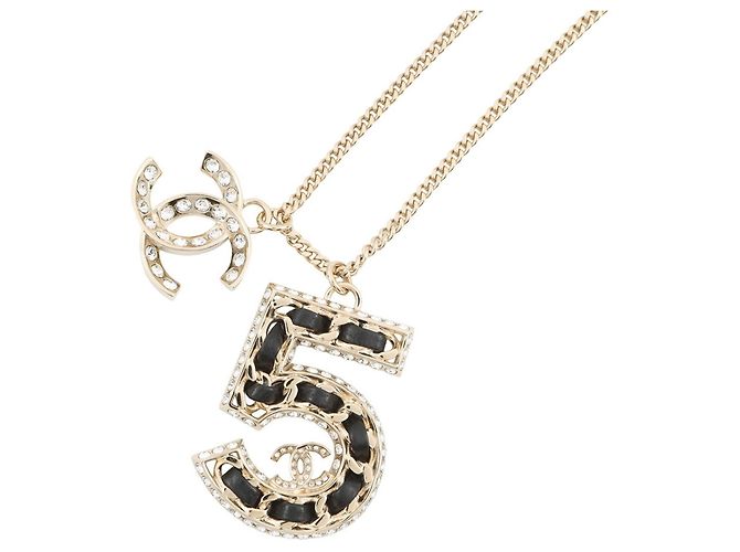 Colar de couro com strass Chanel Coco Mark No. 5 Preto Dourado