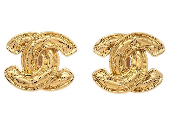 Chanel CC Clip-On Quilted Metal D'oro