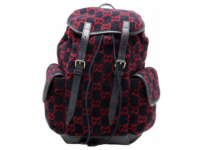 Gucci GG Wool Wool Leather Backpack Blue
