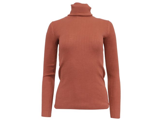 Rippstrick-Rollkragenpullover aus rostfarbener Wolle von Theory Orange