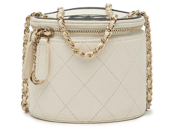 Bolsa de ombro em couro de bezerro Chanel Coco Mark AP2193 com corrente Branco