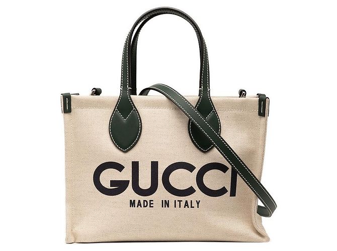 Borsa 2 in 1 in tela e pelle con logo Gucci Marrone Beige