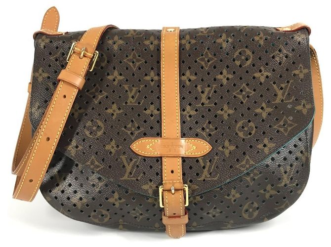 Louis Vuitton Monogram Perforierte Flore Saumur Schultertasche Braun Blau