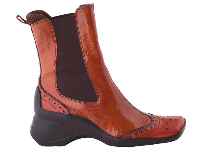 Miu Miu Patent Leather Ankle Boots Orange