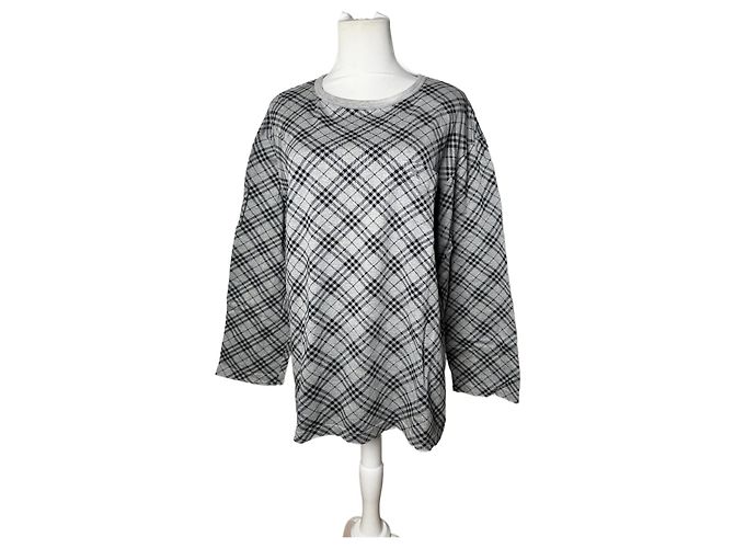 Vintage Burberry Karomuster Rundhals Pullover L Grau Schwarz