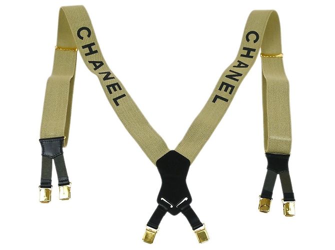 Suspensórios de lona com logo da Chanel Bege