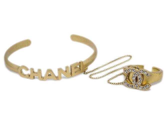 Bangles Chanel Logo con catena CC Metallo con Cristallo D'oro