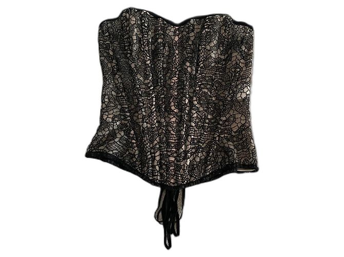 Autre Marque Cadolle Paris - Top oder Korsett Maison Cadolle Paris - Schwarze Spitze und Puder T. S Beige