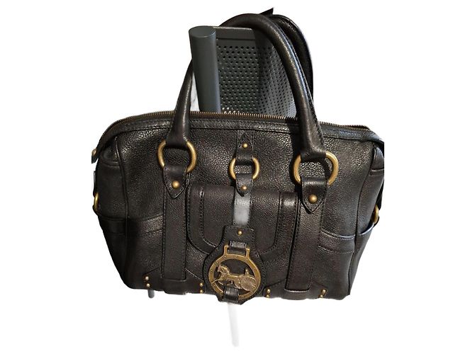 Borsa a mano Céline in pelle di struzzo nera Nero